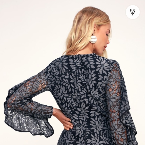 Engage Navy Blue Lace Long Sleeve Dress - Keepsake - Picture 4 of 5